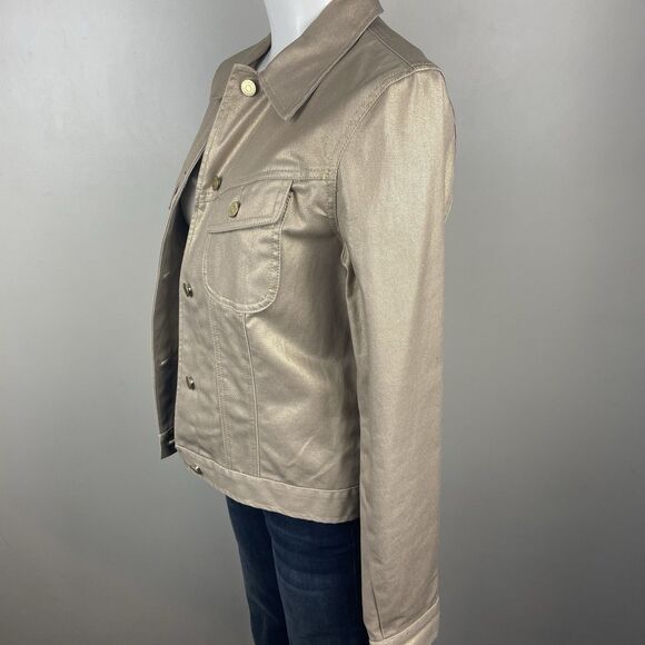 Ralph Lauren Jeans Co Jacket Women Medium Metallic Gold Tan Denim Button Up - Picture 3 of 8